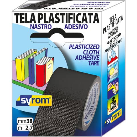 Nastro adesivo in tela Tes 702 SYROM formato 38 mm x 2,7 m - materiale tela plastificata nero - 7577